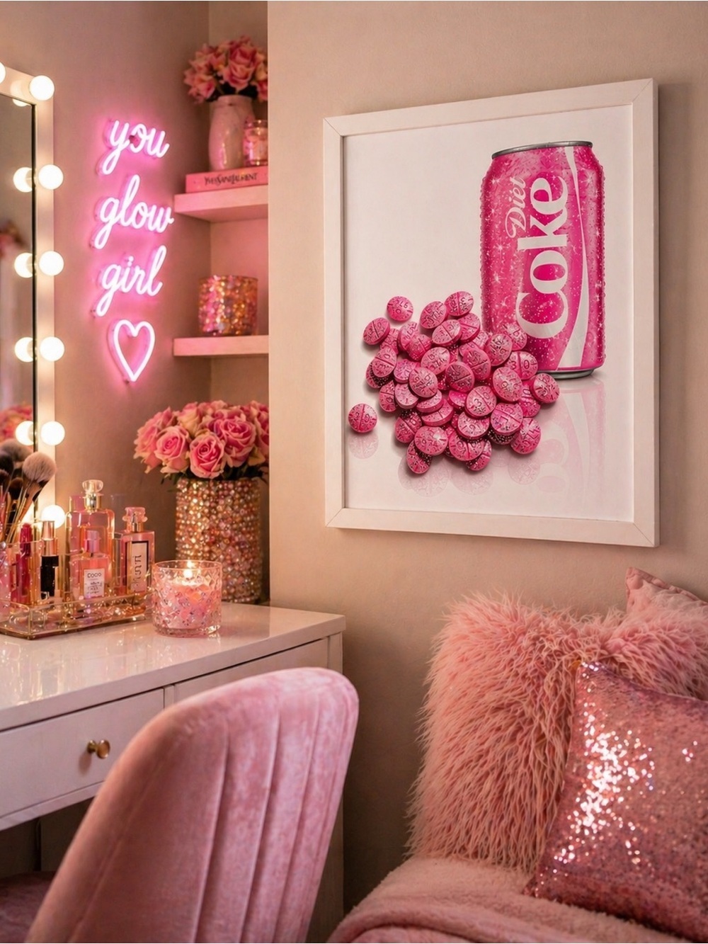 Pink wall art soda & Happy Pills Wall Art 11x14 Pink Dopamine Decor wall Art